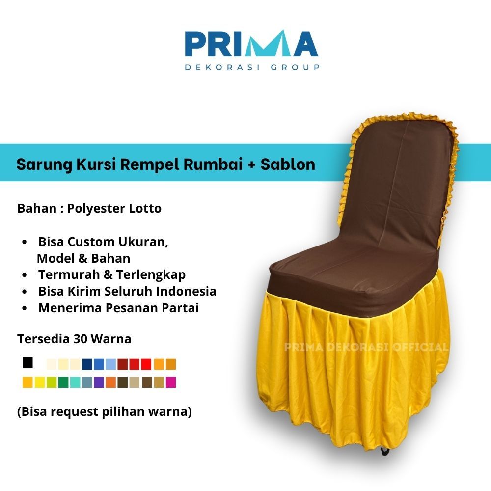 Sarung Cover Kursi/Chair Futura Chitose Rempel Rumbai+Sablon[COSTUME]-Prima Dekorasi Group