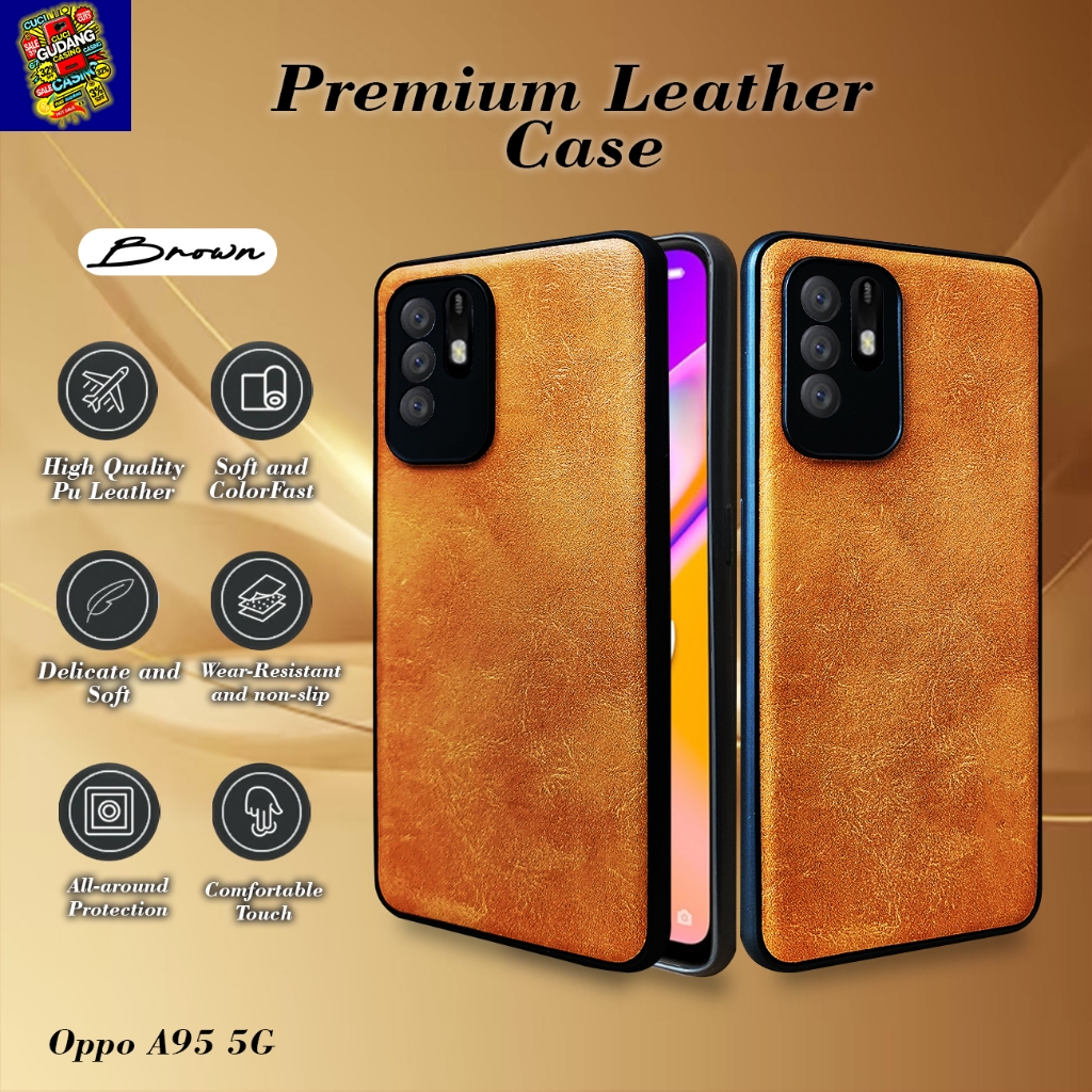 Oppo A95 5G Case leather Cover Casing Kulit Slim Softcase PREMIUM