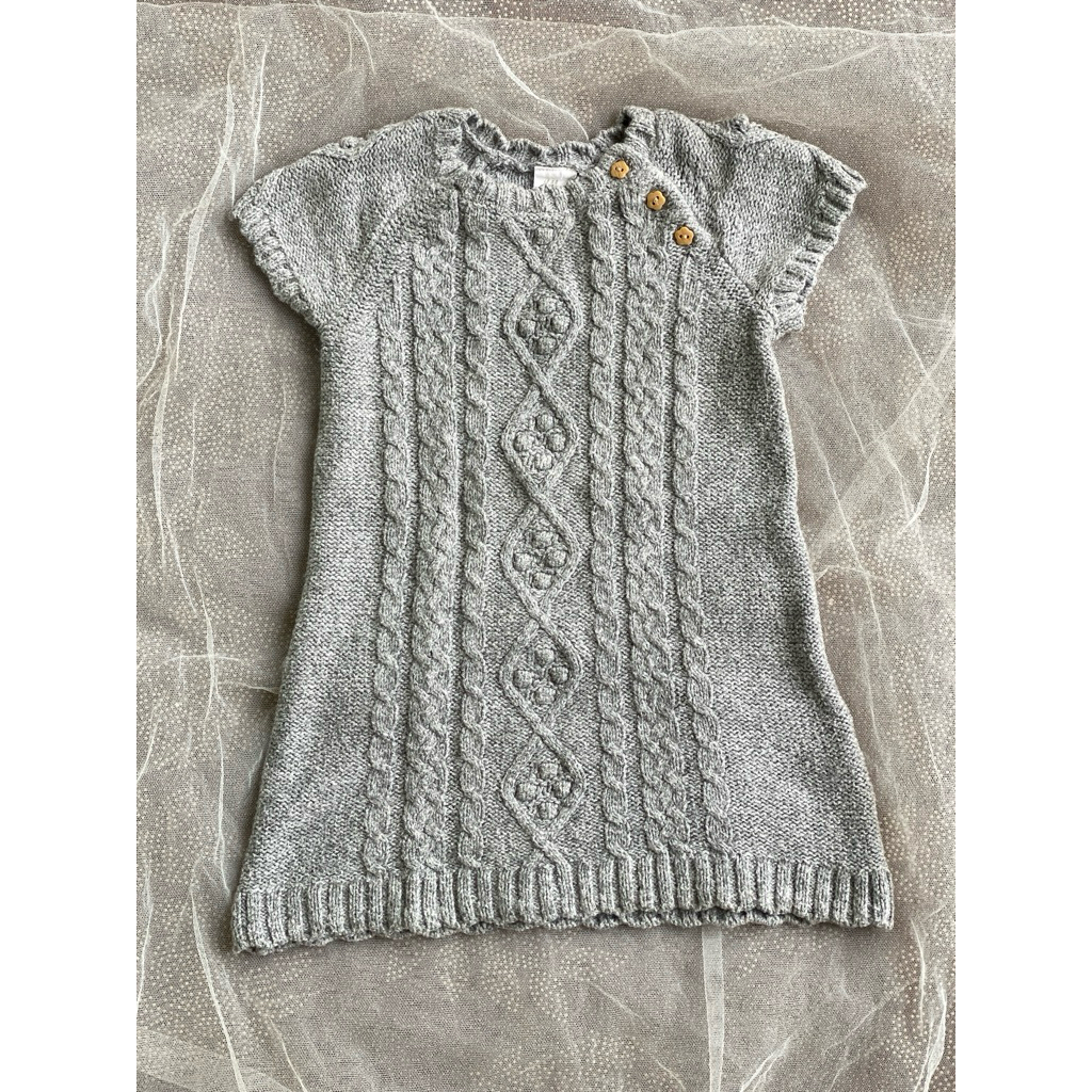 PRELOVED PL dres dress rajut kepang abu grey baby bayi anak branded Hnm size 80 6M 9M 1T