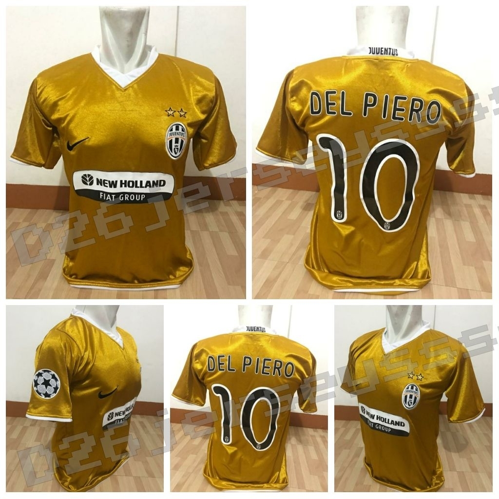 Jersey RETRO JuventusS_ Away Gold 2008 / 2009 + Cetak Nama Nameset DEL PIERO 10 / Custom suka suka F
