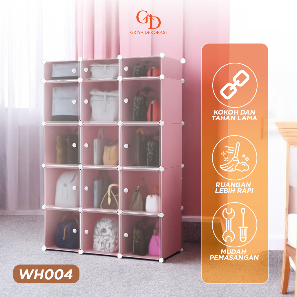 Orange Dekorasi Lemari Plastik 12 Pintu Lemari Penyimpanan Tas Sepatu Bahan Plastik