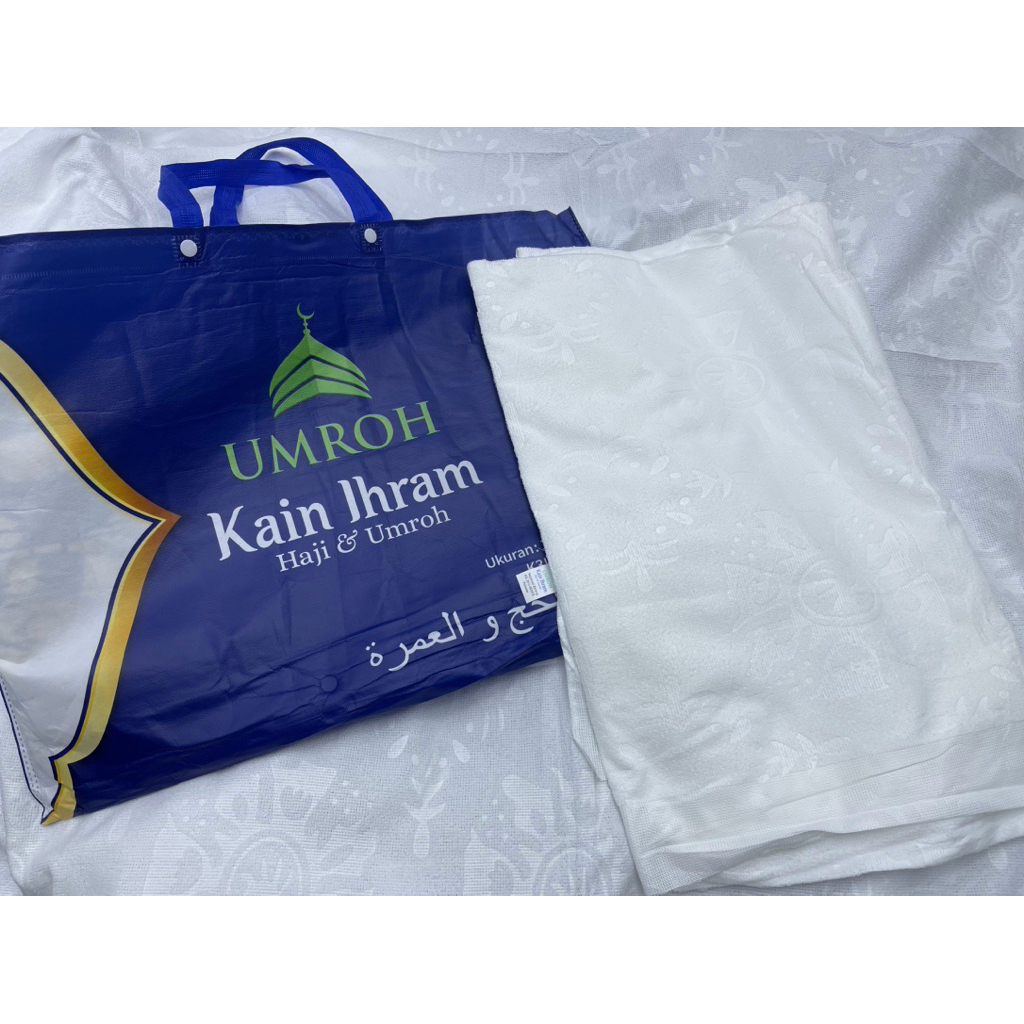 Kain Ihram umroh Pria Premium Haji & Umroh – Bahan Tebal Lembut Tidak Menerawang + Tas Kain Eksklusi