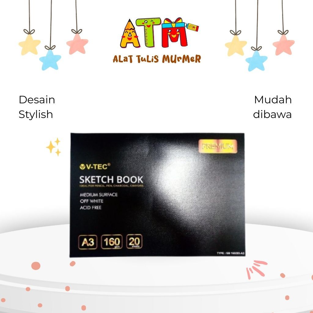 SKETCH BOOK/BUKU SKETSA/V-TEC SKETCH BOOK SB 160203/A3 160 GSM MED SRFCE/NEW