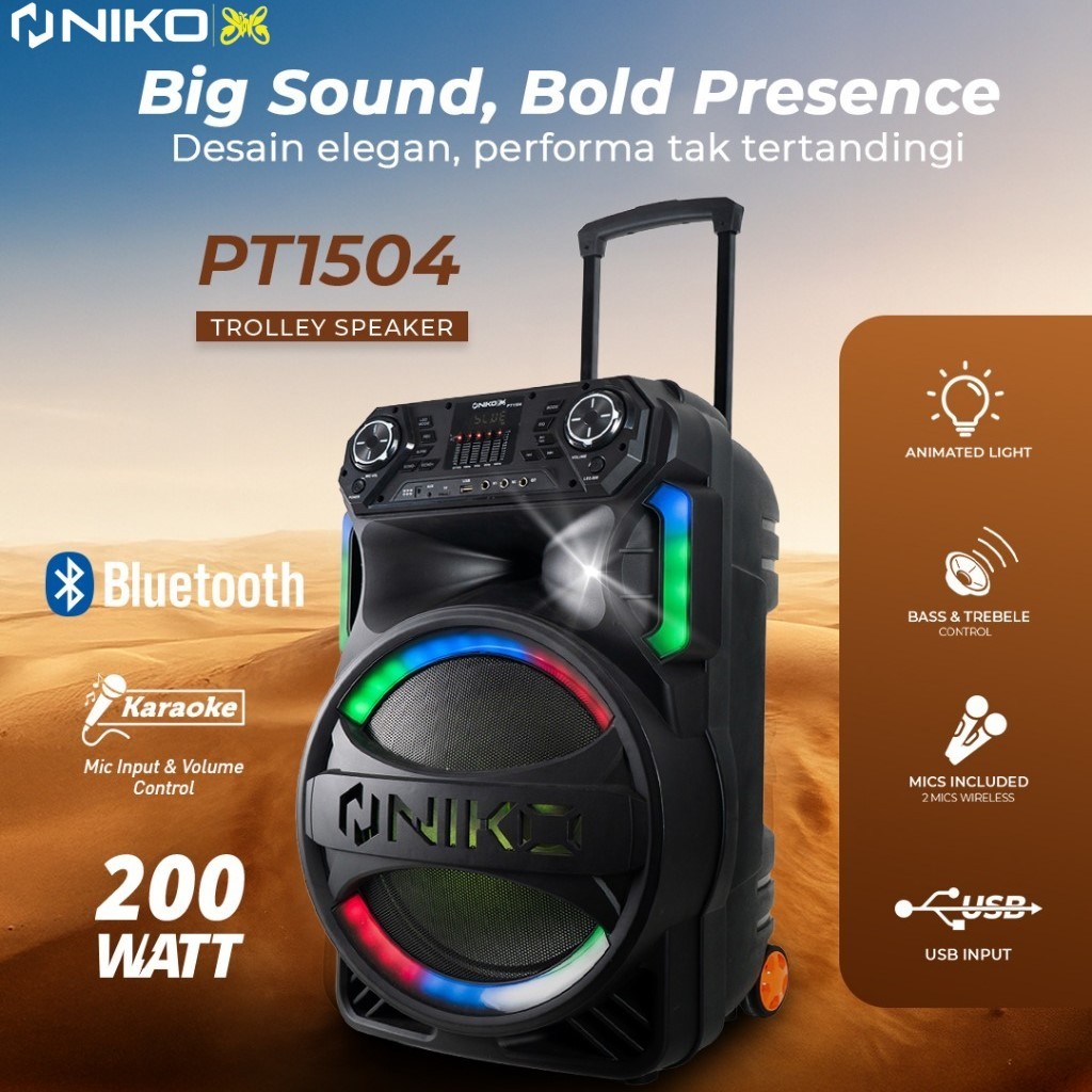 Niko Trolley Bass Speaker Bluetooth PT 1504 With Remote Control
