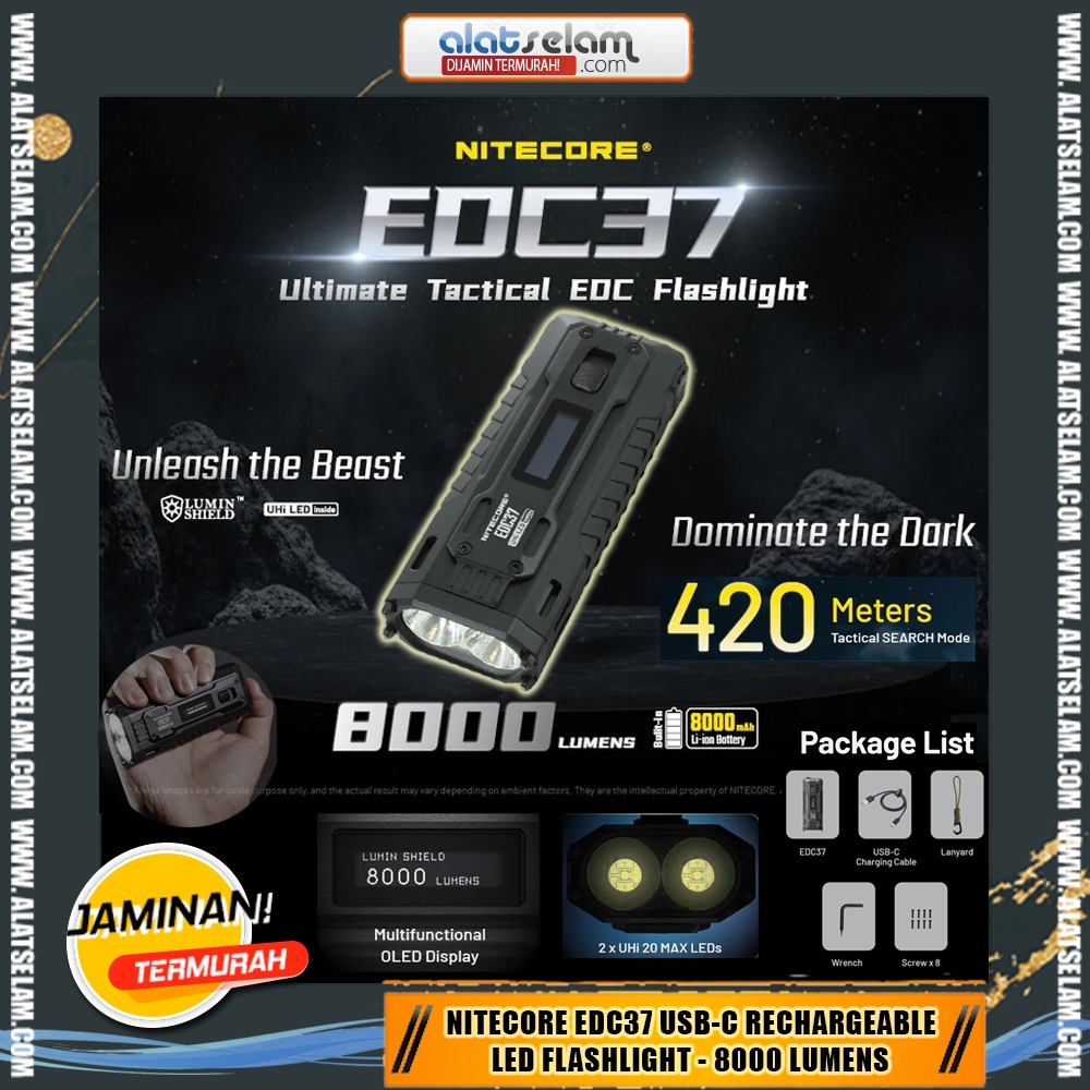 Senter Nitecore EDC37 Usb-c Rechargeable Led Flashlight - 8000 Lumens / Senter Outdoor / Senter Hiki
