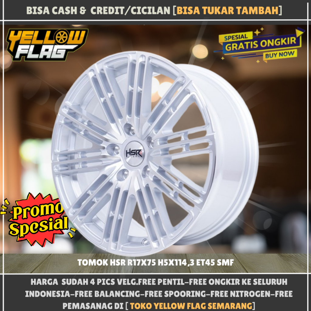 Velg mobil rush,ertiga,grand max ring 17 hsr tomok pcd 5x114 et45 lebar 7,5 r17 silver machine face