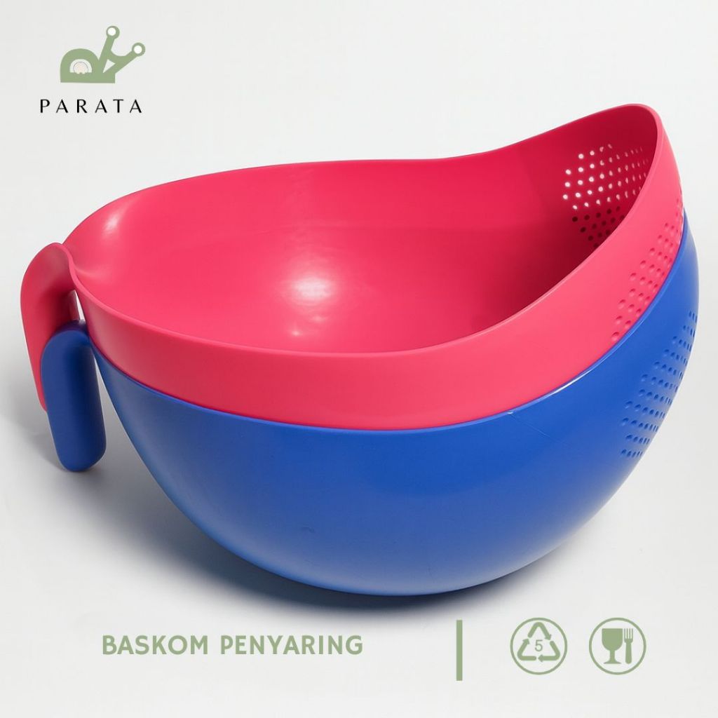 PARATA Wadah Saringan Beras Baskom Pencuci Buah Sayur Pegangan Anti Tumpah Peniris