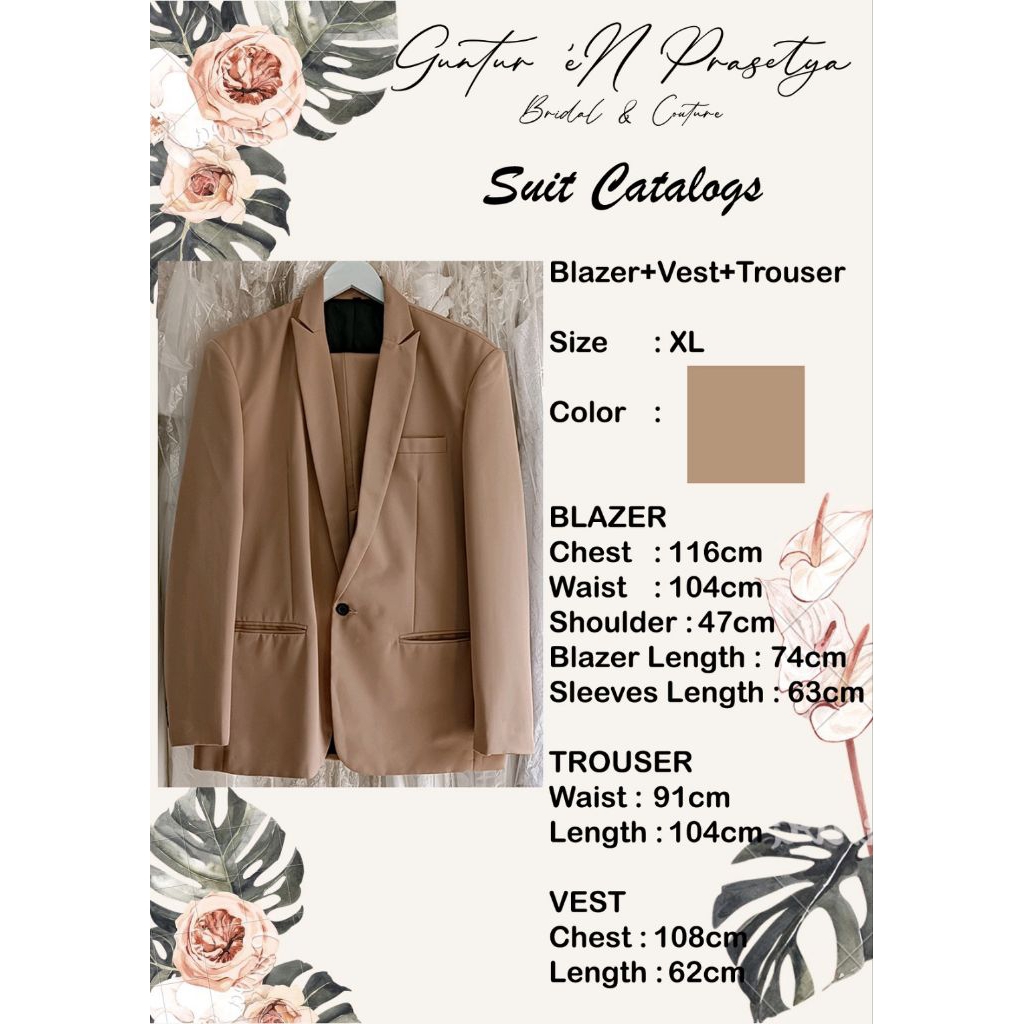 set setelan jas + celana + rompi/vest goldy outfit pria XL preloved second bekas