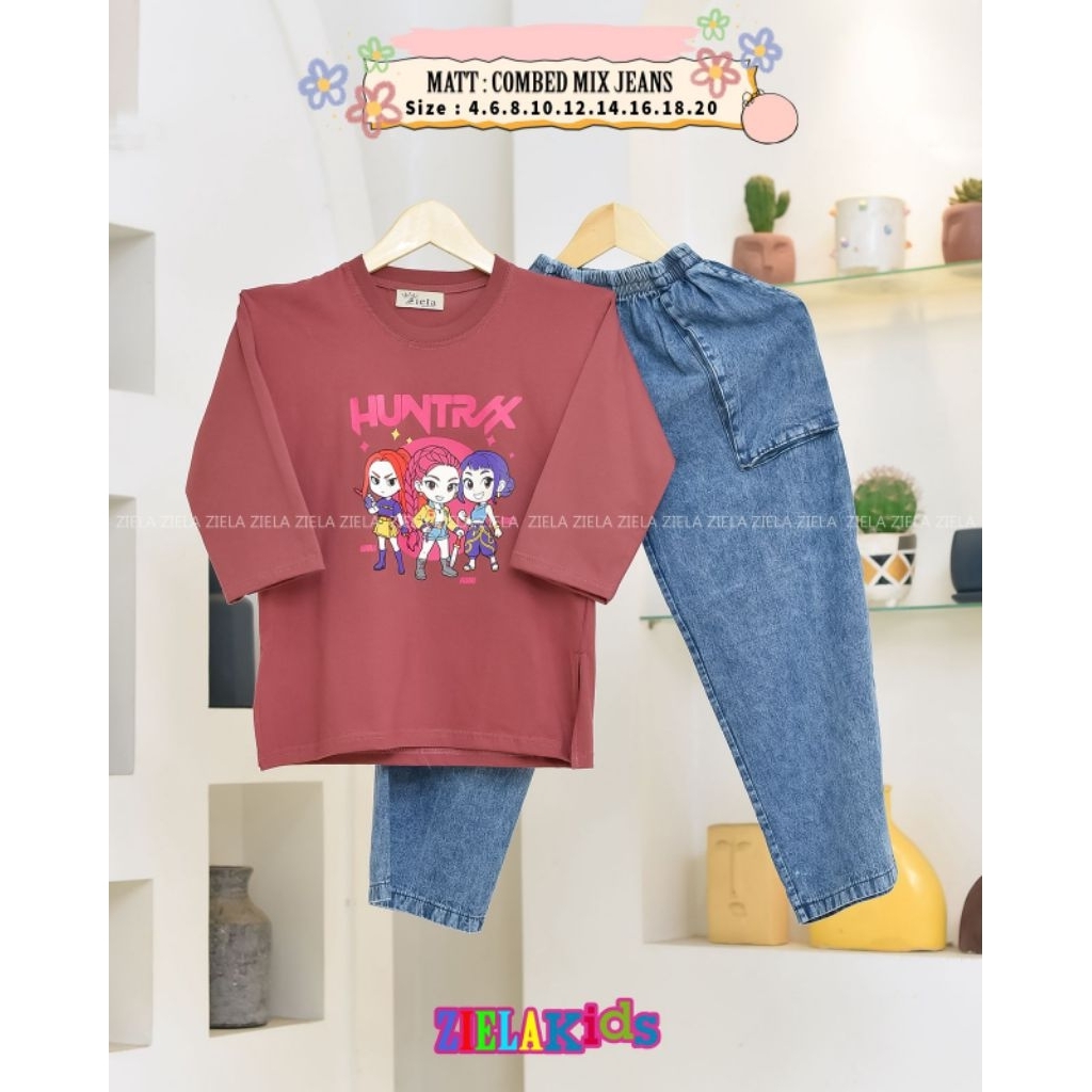 [ZIELA ORY]SET JEANS ANAK KPOP HUNTRIK/SETCEL HUNTRIK ZIELA