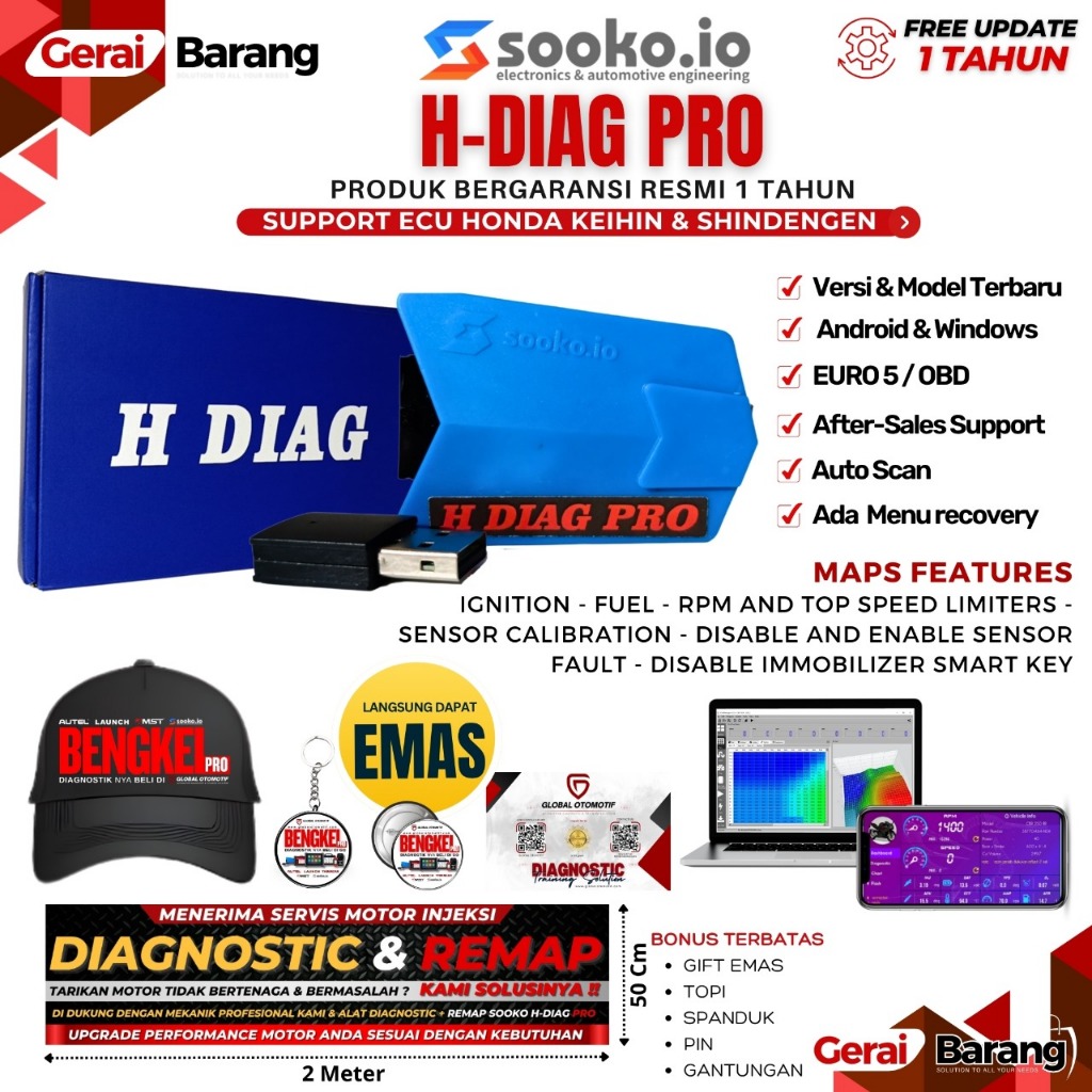 Sooko H-diag Pro Diagmostic Tool + Remap Flash ECU ECM Motor Honda Diagnbostic Scanner & Tools Remap