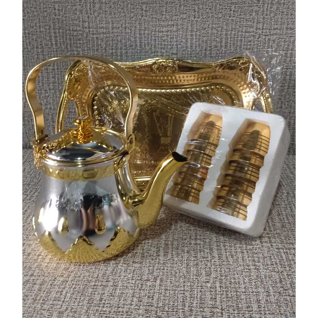 Set teko air zam-zam khas Timur Tengah Haji Umroh Arab ( 1L TEKO  TEA KETTLE + NANPAN 20X30 & GELAS 