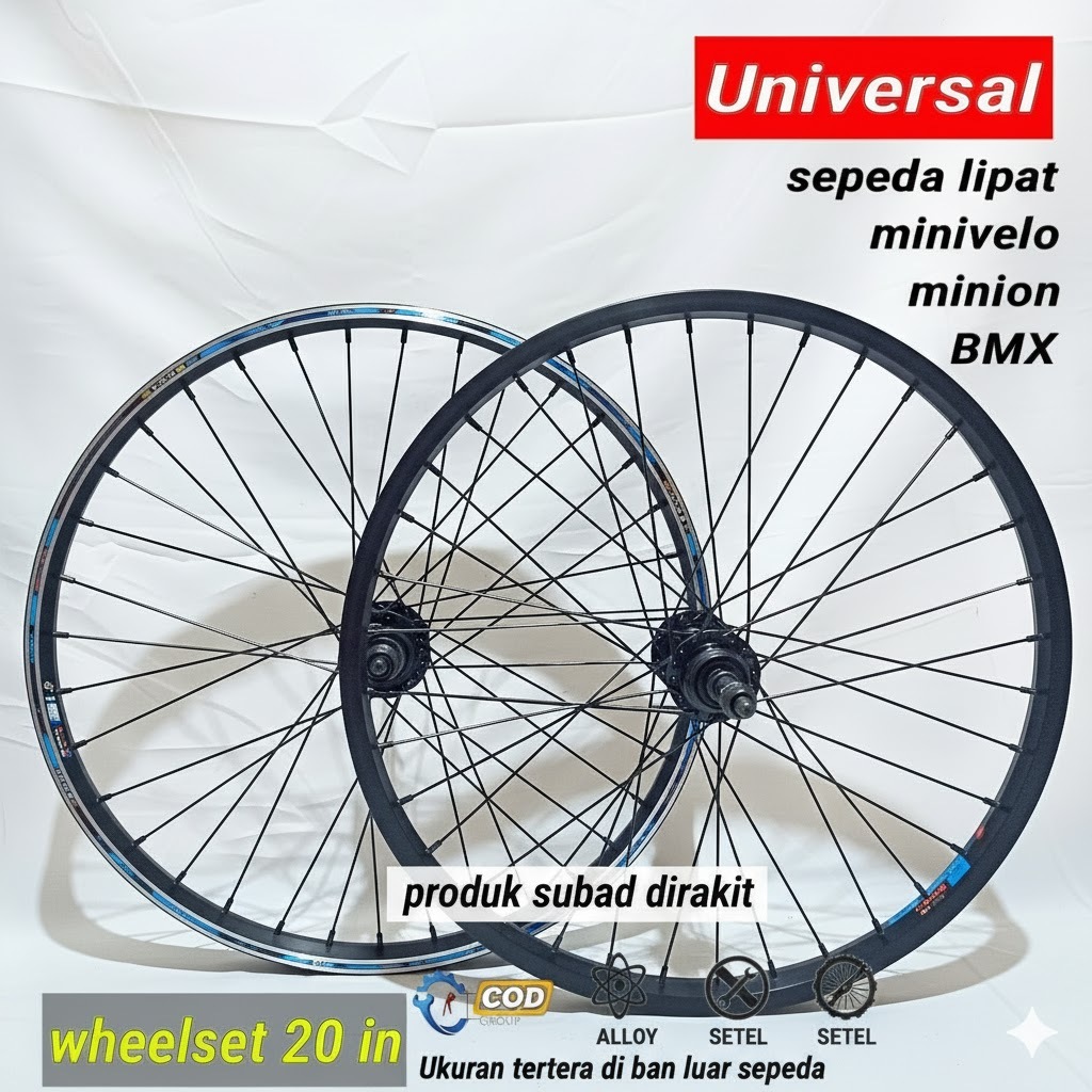 wheelset 20 atau velg sepeda 20in sudah dirakit dan disetel jari2