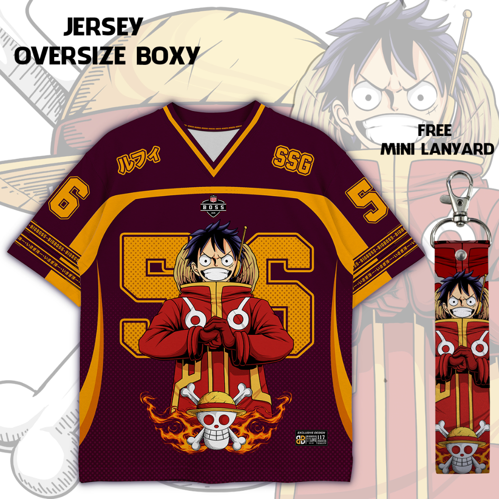 (Gratis Lanyard, Stiker) BIGBOSS Baju Jersey Anime One Piece Unisex Oversize 117 Luffy Egghead