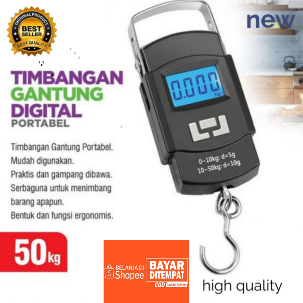 [ ASLI ] Timbangan Gantung Digital 50kg Timbangan Gantung Digital untuk Koper 50kg Timbangan Gantung