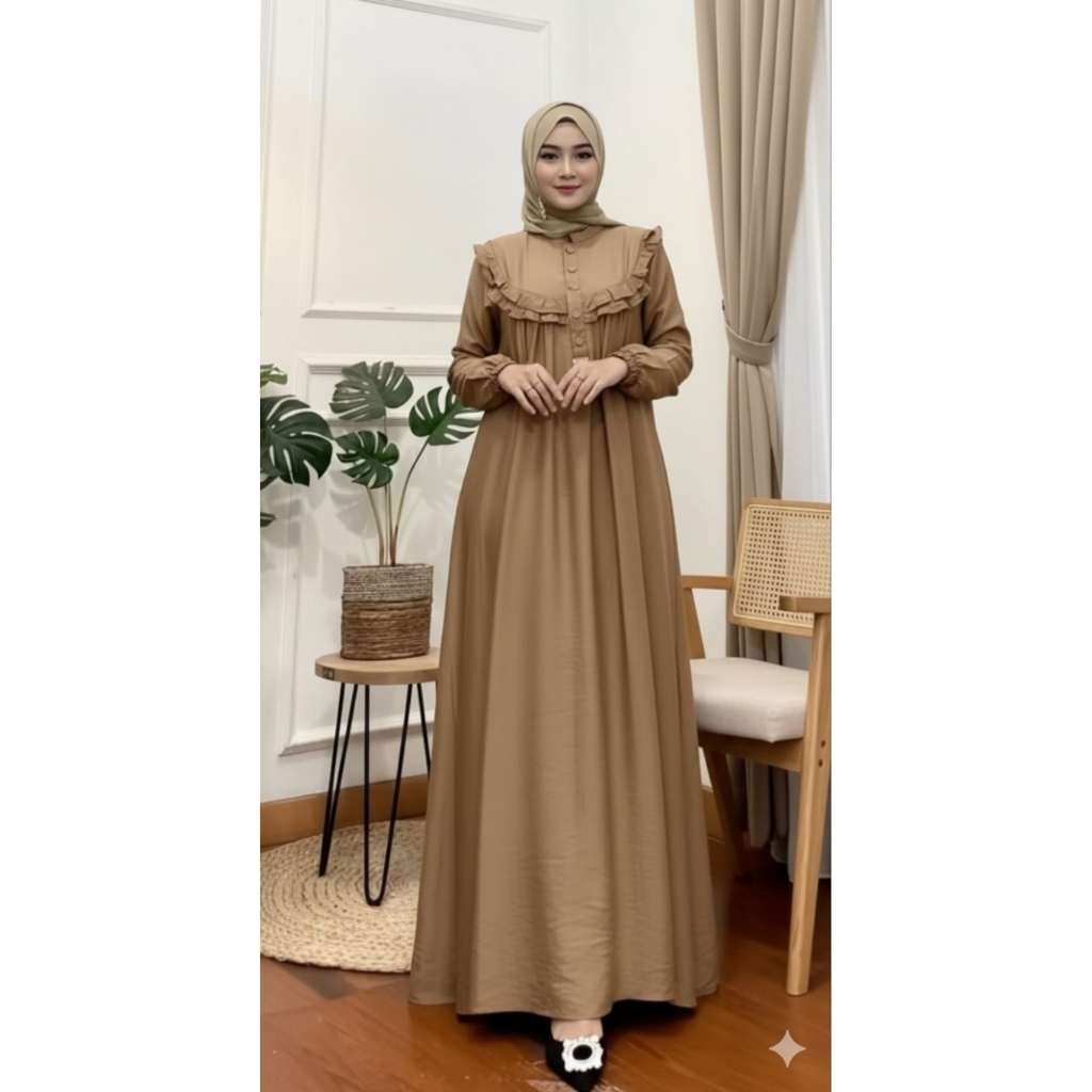 GAMIS KANCING RUFFLE BAHAN CRINKLE AIRFLOW//GAMIS CRINKLE AIRFLOW PREMIUM