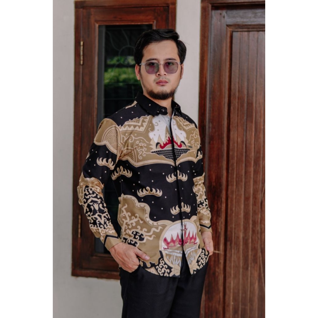 Baju Kemeja Batik Pria Slimfit Premium Bunayyastore LAMPUNG Lengan Panjang Lapis trikot Hitam