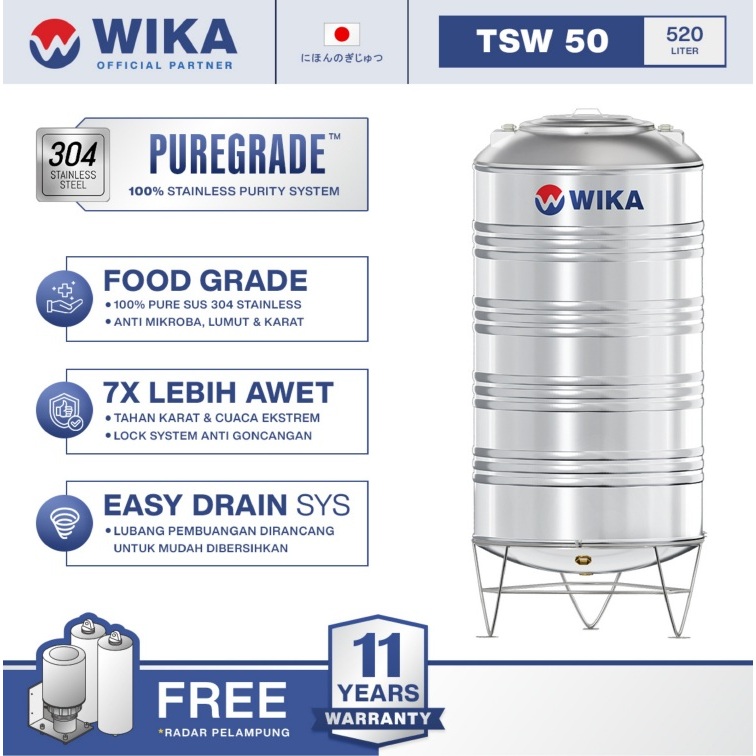 Tangki Air Stainless WIKA 500 Liter TSW-50 / Toren / Tandon Stainless 304