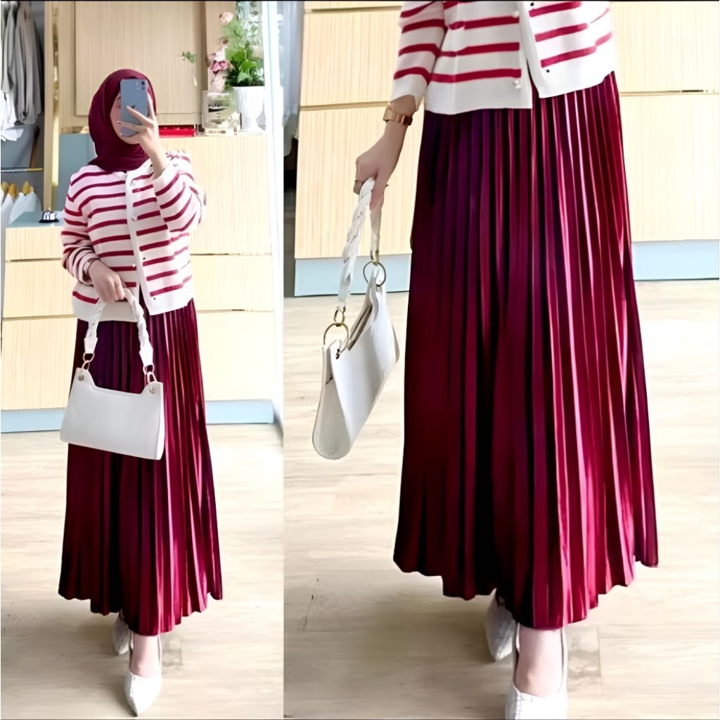 Rok Bludru Panjang - Rok Plisket Bludru - Rok Plisket Bludru Velvet - Rok Bludru Mayung