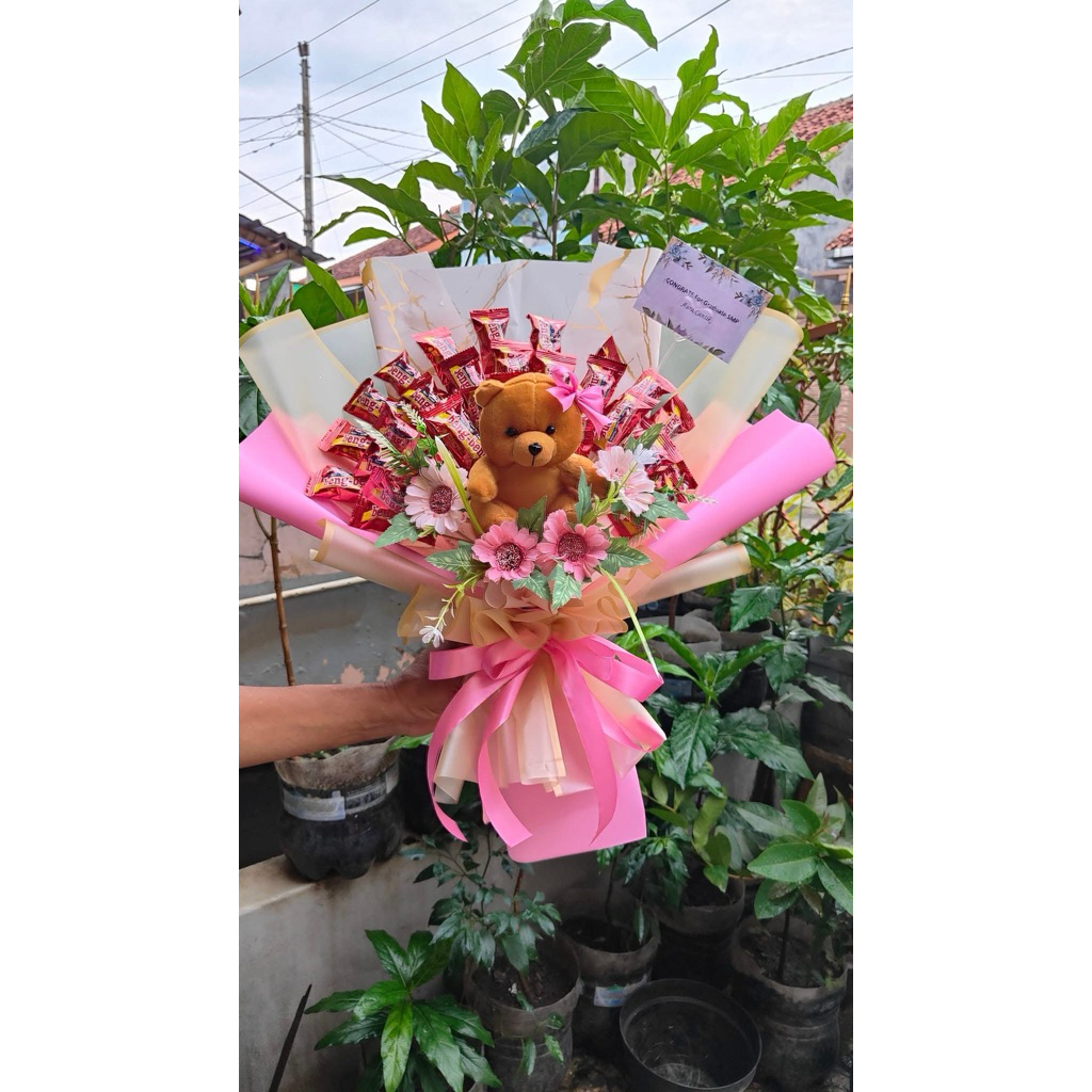 buket bunga boneka Snack coklat isi 30 pcs • boneka wisuda • kado graduation • hadiah gift SOUVENIR 