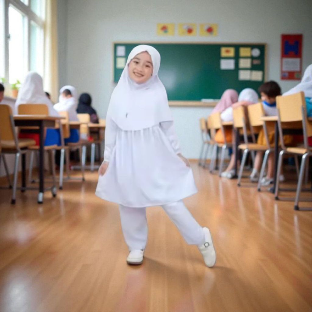 Setelan Baju Muslim Putih Anak Perempuan Manasik / Gamis ANAK Sethijab /Gamis Manasik-Haji Tangung A