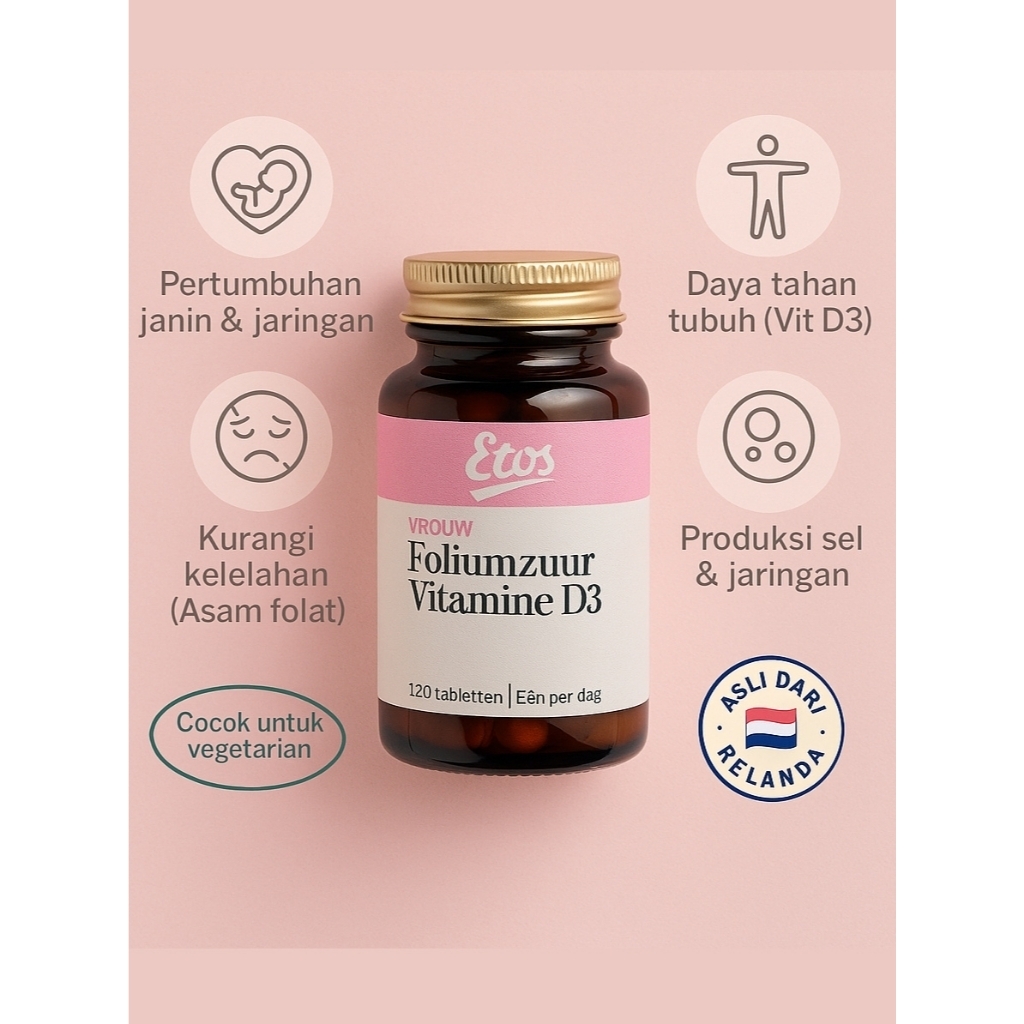 (ORIGINAL BELANDA) Etos Asam folat dan Vitamin D3 Isi 120 butir - Suplemen Promil