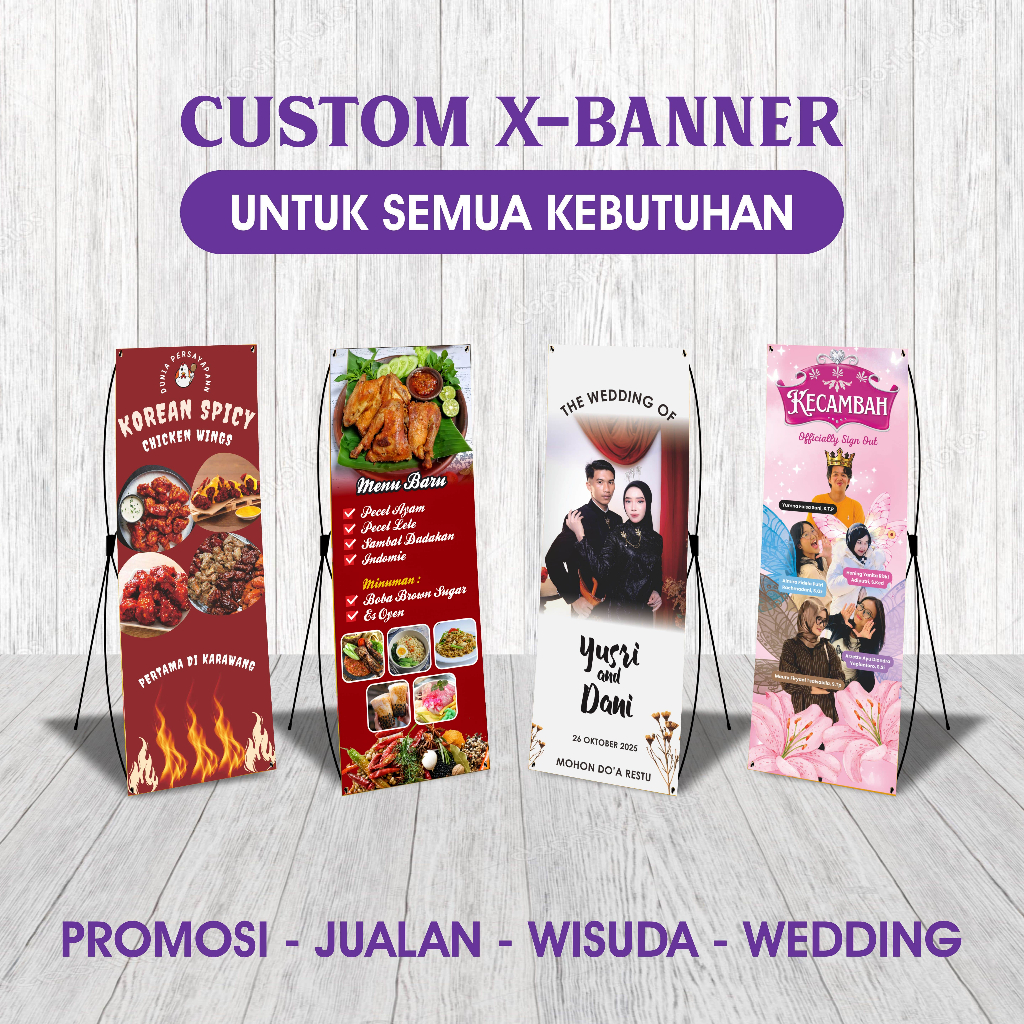 paket x banner + tiang spanduk banner wisuda, wedding, olshop aqiqah ulang tahun dll