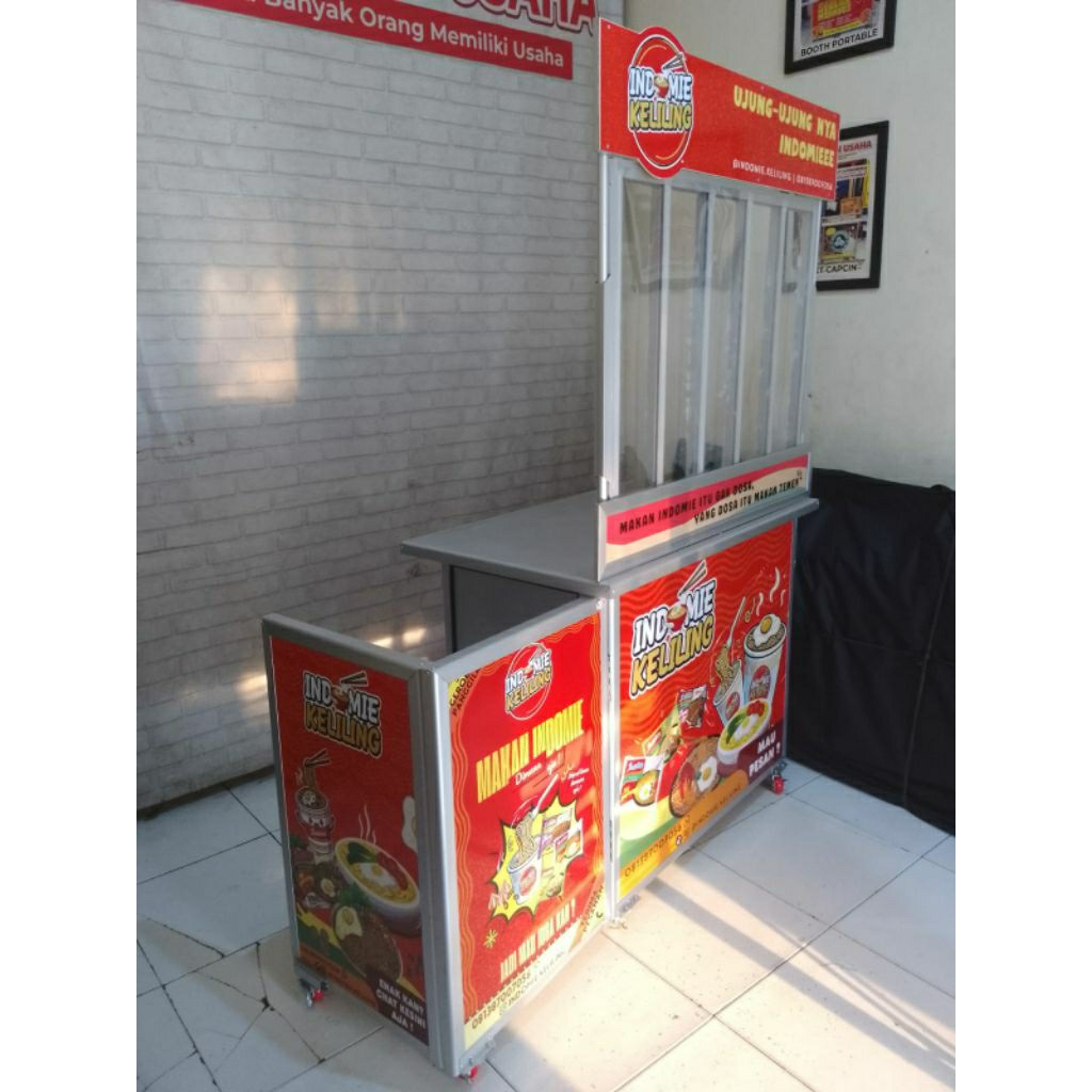 Booth Portable / Meja Lipat / Gerobak Lipat Bongkar Pasang untuk jualan Warmindo kekinian sudah dile