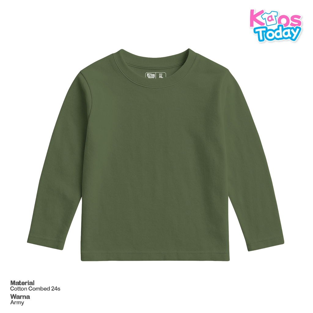 Kaostoday Kaos Polos Anak Cotton Combed 24s Laki-laki dan Perempuan Lengan Panjang - Army