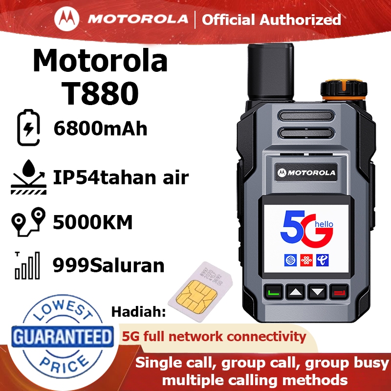 HT POC Walkie Talkie T880 Global 5G/WiFi Jarak jauh 5000KM Obrolan Grup Motorola Original Outdoor Bl