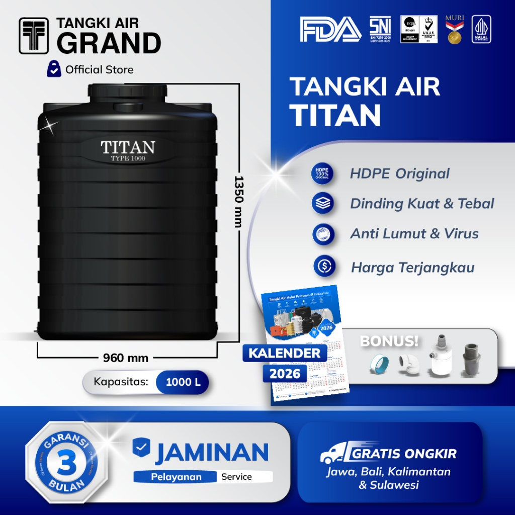 Titan Tangki Toren Tandon air Titan Blow 1000 L dan Pelampung Otomatis (Bundling)
