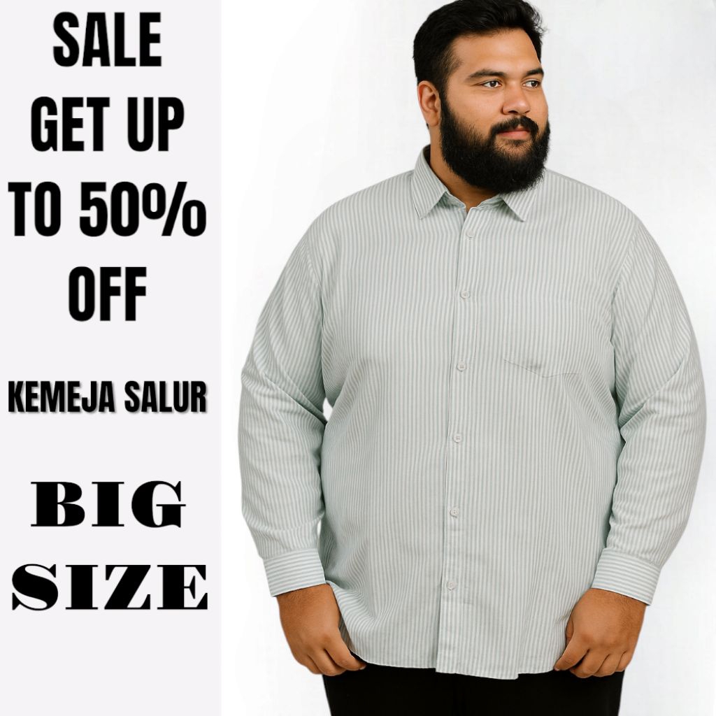 Baju Kemeja Salur Pria Jumbo Motif Stripe Garis garis Lengan Panjang BigSize