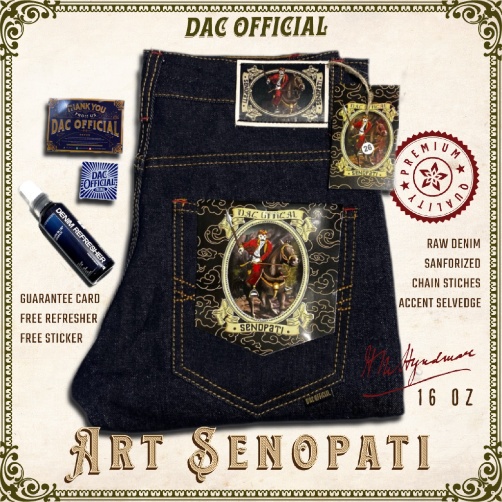 DENIM SELVEDGE RAW CELANA DENIM SELVEDGE 16 OZ RAW DENIM ARTIKEL SENOPATI BUTTONFLY SANFORIZED SLIMS