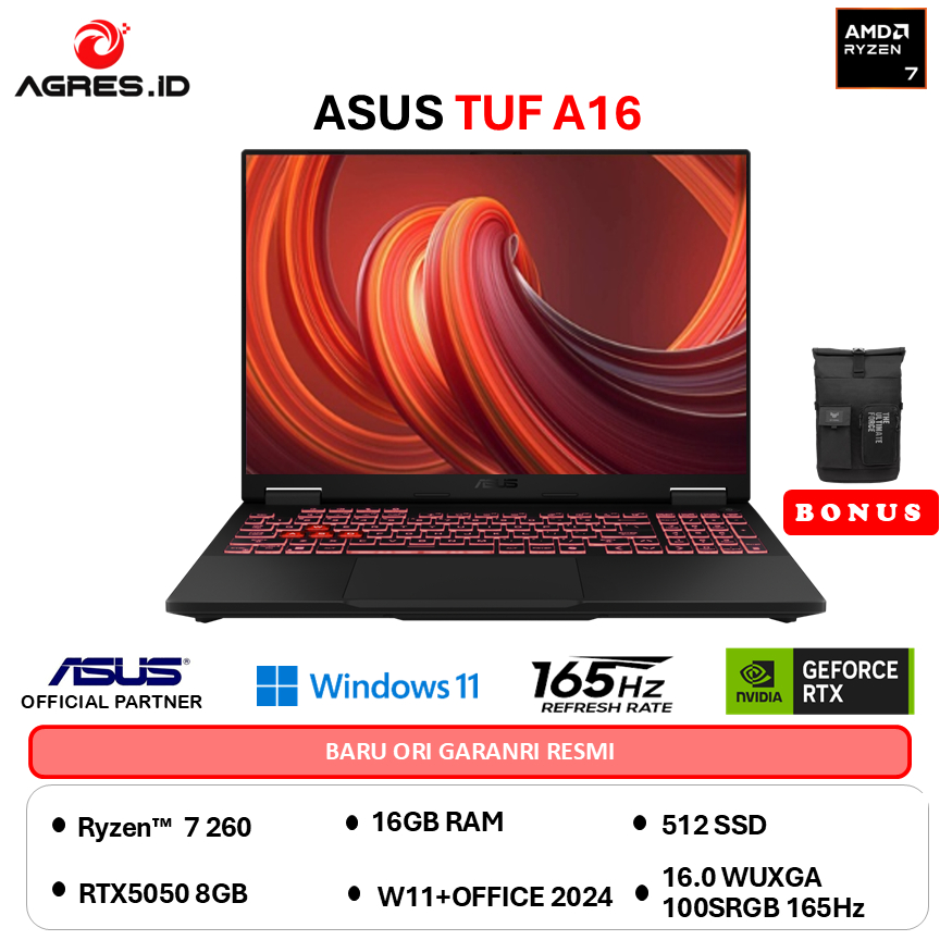 ASUS TUF A16 FA608UH RYZEN 7 260 RTX5050 8GB - RAM 16GB 512GB W11+OHS 16.0WUXGA 165HZ 100SRGB