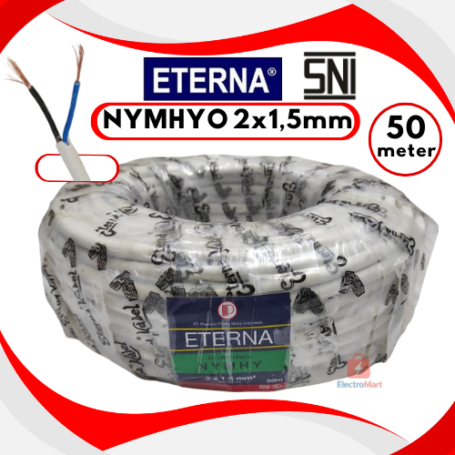 Kabel Eterna NYMHYO 2x1,5mm 50 Meter Serabut Putih Harga Per Roll - Kabel Tembaga Serabut Putih 2x1,