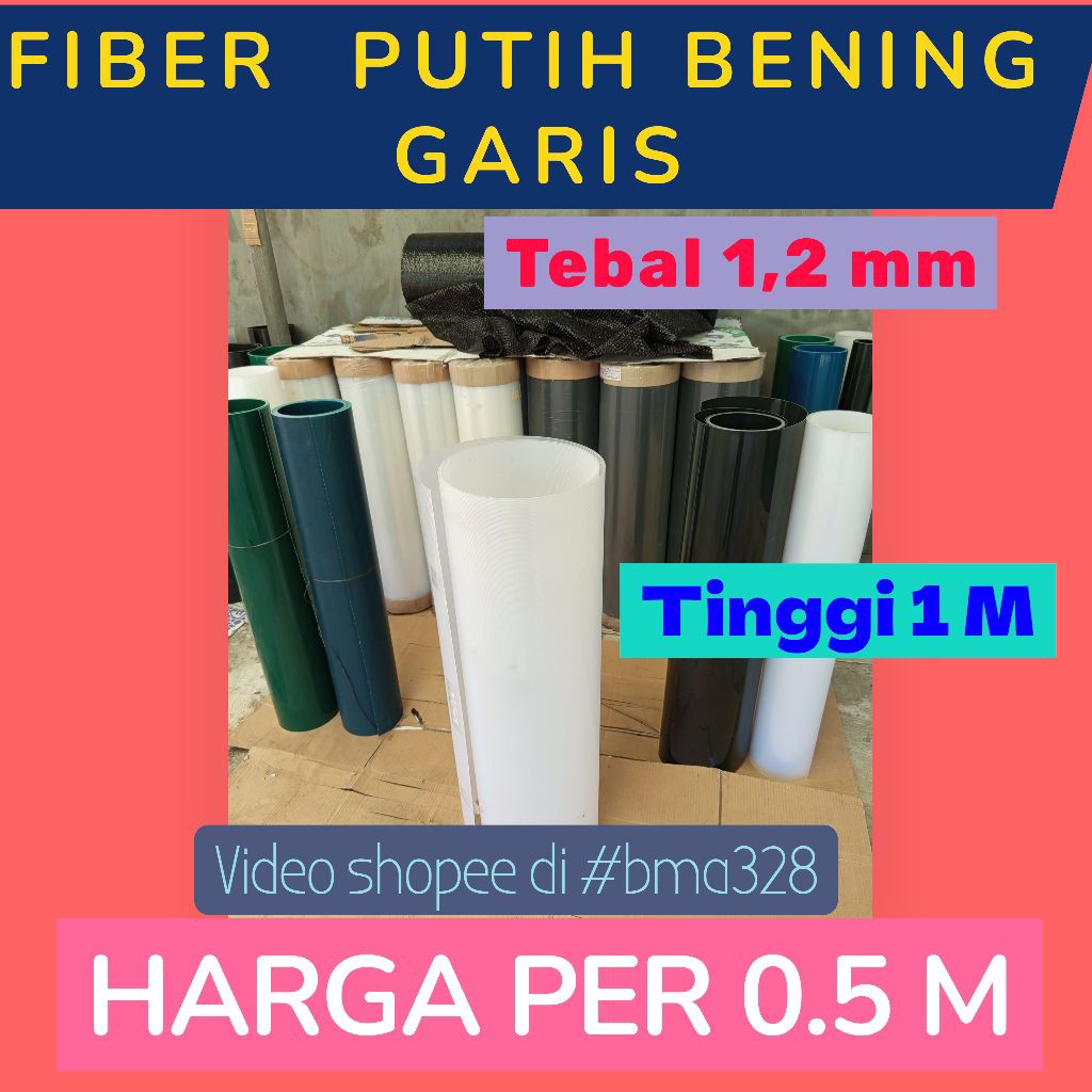 bma328 FIBER Putih Bening Garis, TEBAL 1,2 mm, tinggi 1 M. FIBER PLASTIK  PENUTUP PAGAR , HARGA PER 