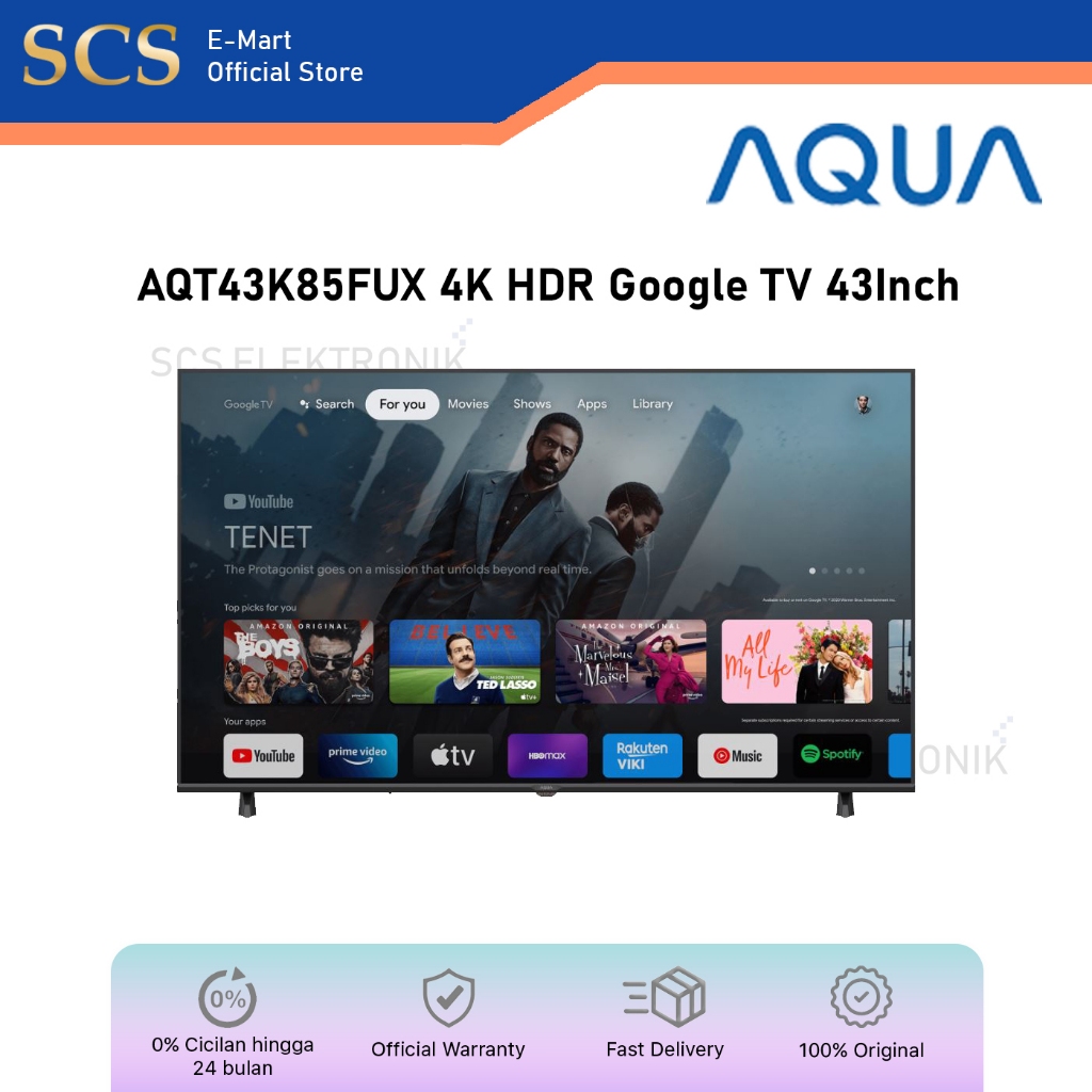 AQUA TV AQT43K85FUX 4K HDR Google TV 43Inch UHD