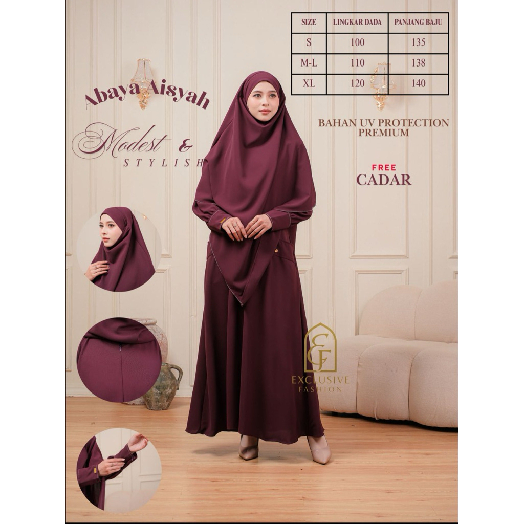 Murah  Abaya Anti Uv Aisyah Premium Bahan Sabrina Antiuv Gamis SyarI Elegan & Nyaman Free Cadar