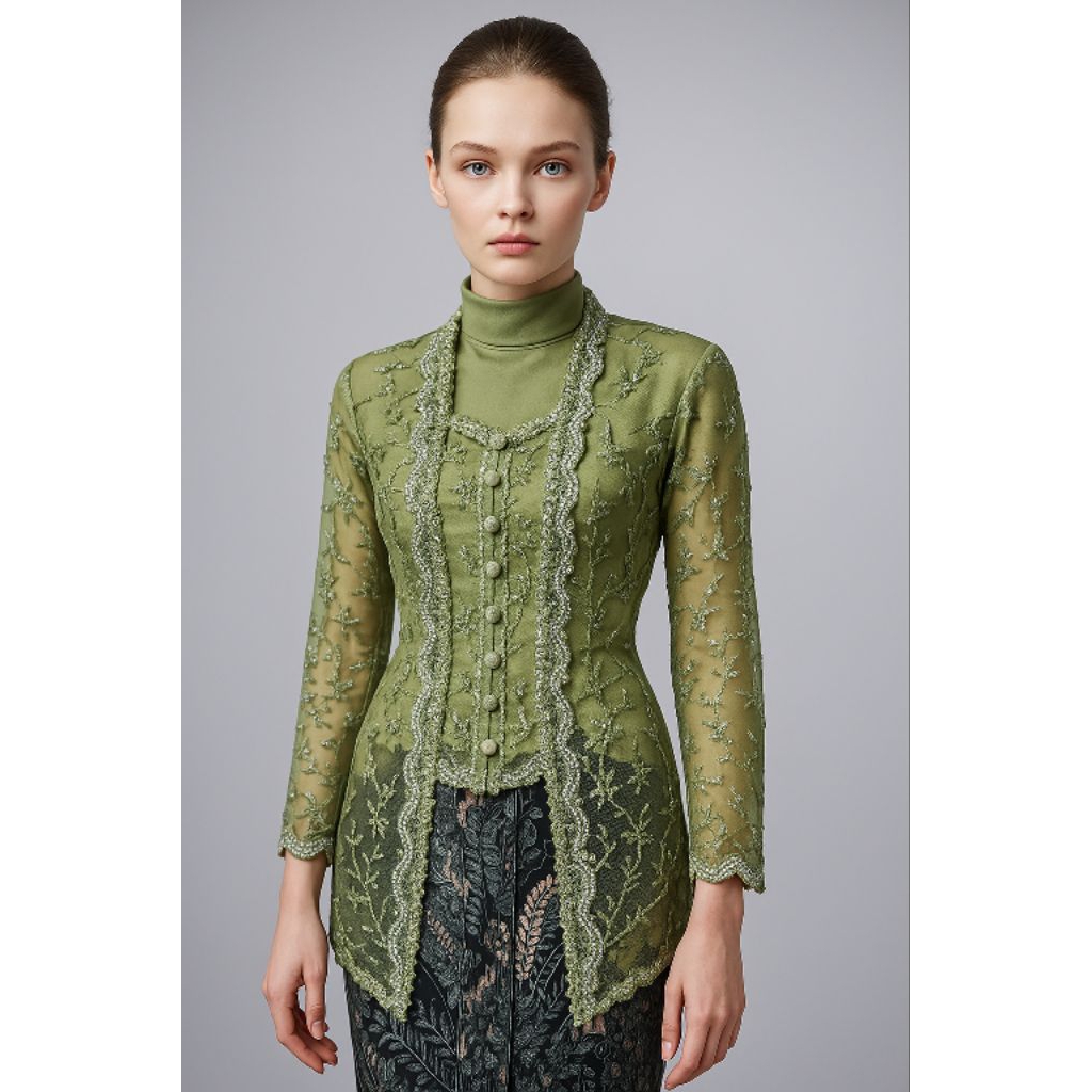 Kebaya Modern Wisuda Tunangan Kutubaru Hijau Sage 273