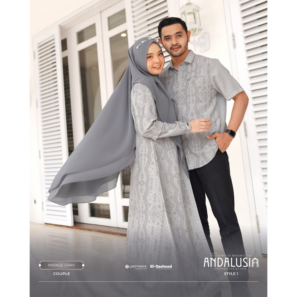 Sarimbit Couple Pasangan 2026 Yasmeera Andalusia MIRAGE GRAY 2026 Baju Couple lebaran Seragaman Kelu
