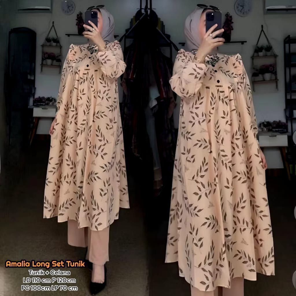 One Set Tunik Motif Batik Setelan Baju Atasan Celana Panjang One Set Wanita Dewasa One Set Premium O