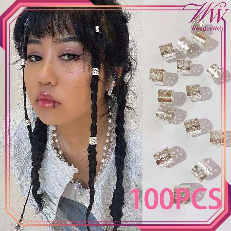 100pcs/Set Cincin Klip Rambut Ring Rambut Gimbal Cincin Rambut Gimbal Dekorasi Clip Rambut Gimbal
