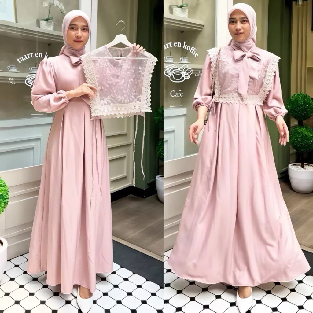 Gamis Kekinian SYAKILA Brokat Mutiara Inner Roberto Cavalli/ Gamis Anak Muda Kekinian / Gamis Viral 