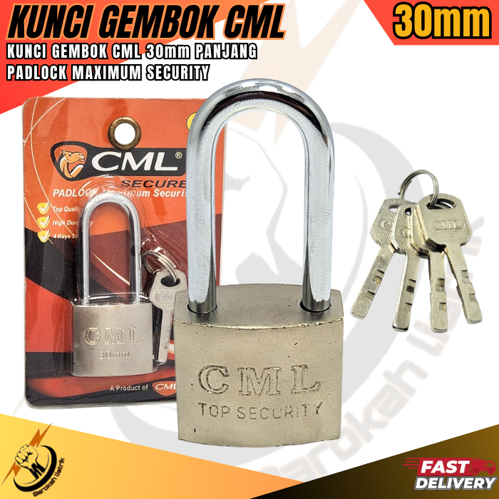 Kunci Gembok CML 30mm Leher Panjang / Gembok Satin CML Padlock Maximum 30mm Leher Panjang Gembok Pag