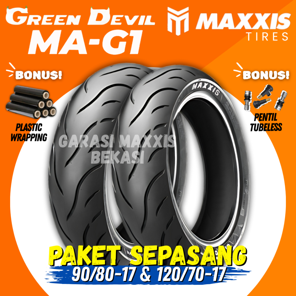 [PAKET SEPASANG] BAN MAXXIS GREEN DEVIL TUBELESS ( 90/80-17 & 120/70-17 ) BAN DEPAN BELAKANG / MA-G1