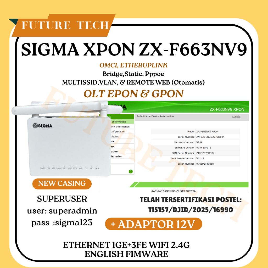 ONU XPON EPON GPON ONU ZX-F663NV9 OMCI