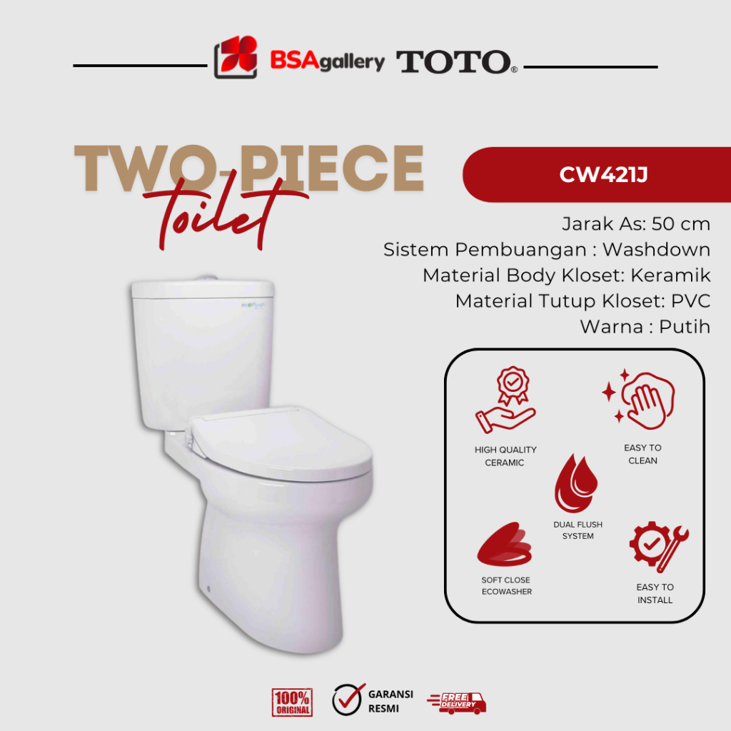 KLOSET DUDUK TOTO CW421J ECO DUAL FLUSH / TOTO CW 421 J KLOSET ECOWASHER TUTUP OTOMATIS