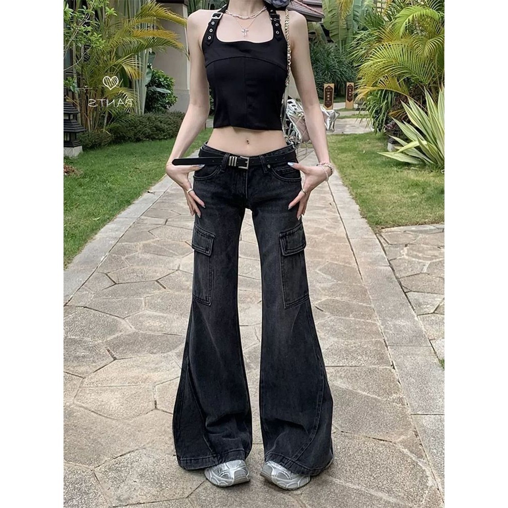 2025 New Celana Cargo Jeans Wanita Highwaist Loose pants Celana Jeans Cewek Celana Cargo Denim