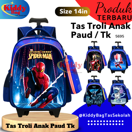 Kiddy Bag Tas Troli Anak Laki Laki Sekolah TK PAUD Karakter Superhero Spiderman Ironman Ultraman bat