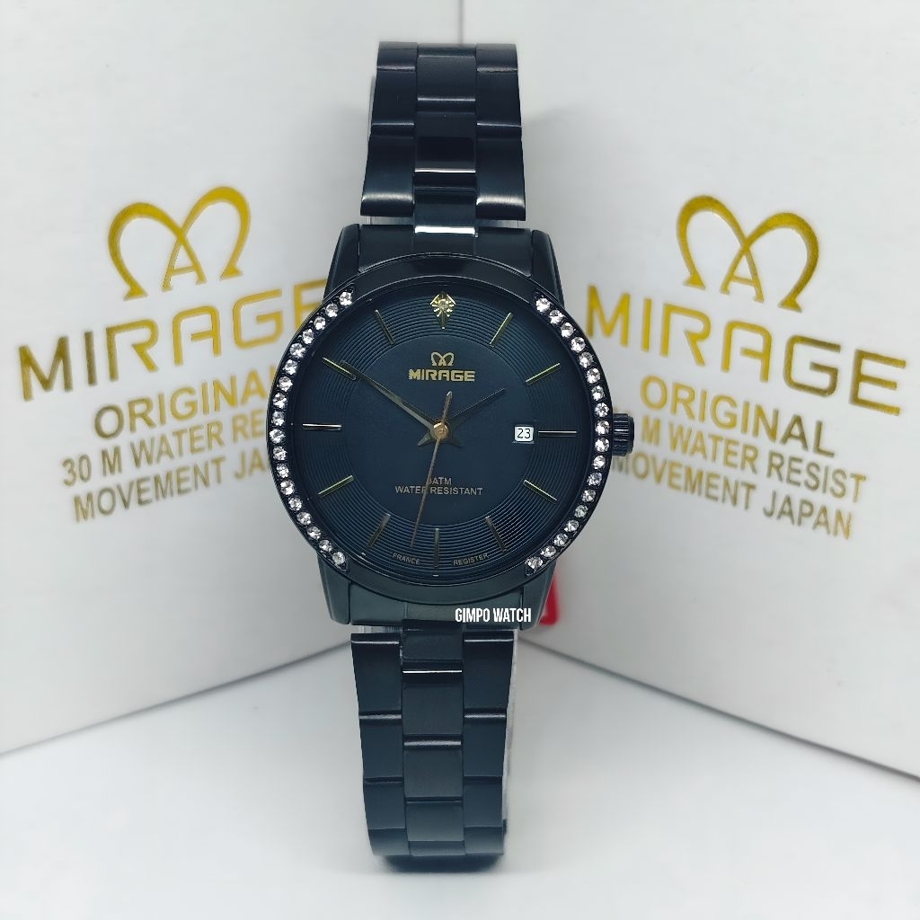 MIRAGE Jam Tangan Analog Wanita Water Resistant 8805 BRP-L Full Hitam