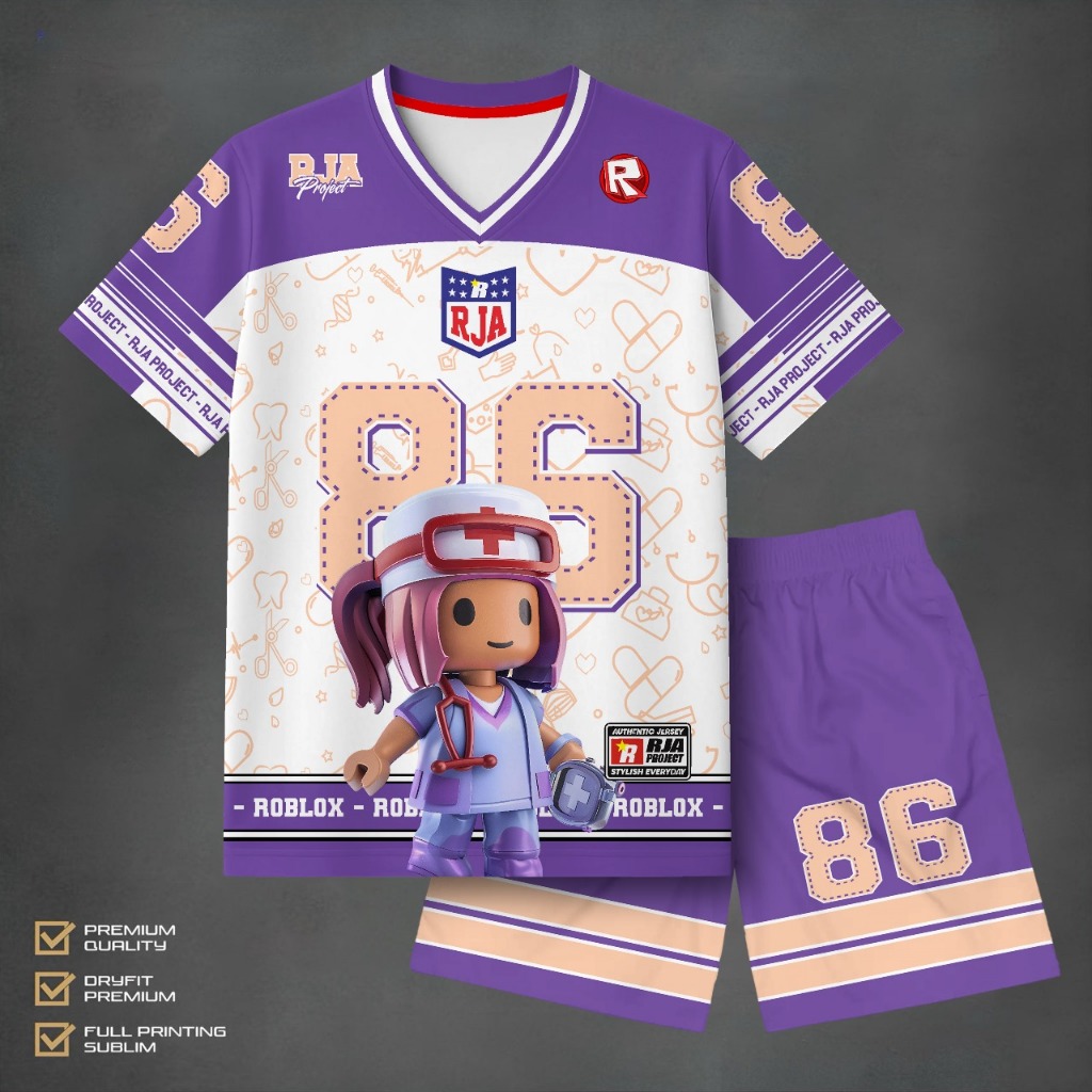 Setelan Jersey Roblox Anak Perempuan Dokter | Baju Roblox Cewek Premium Dryfit Full Print Adem 3-10 